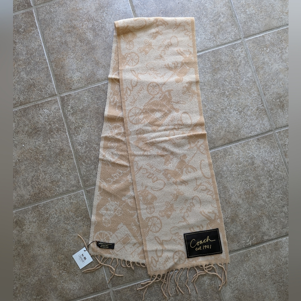 Coach Beige Scarf with Logo Pattern